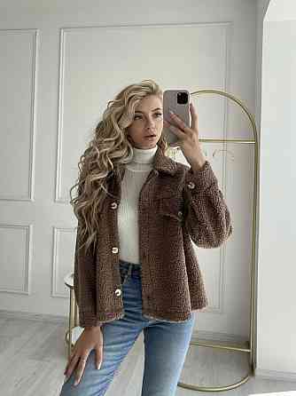 Женская укороченная куртка-рубашка из мягкой овчины Тедди Шоколад Одесса