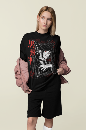 Футболка для хлопчика з аніме принтом Блакк Бутлер Кіел Пхантомхіве оверсайз (зріст від 165 до 180) Чорний AnimeJ0636m Дніпро