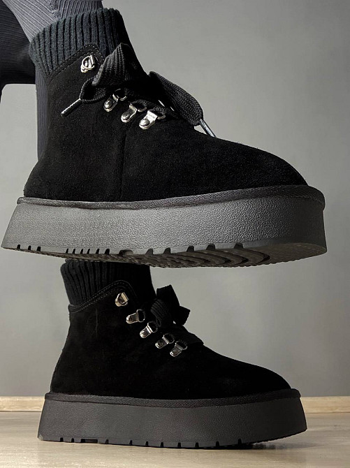 Уггі жіночі Hengji 007-1 замшеві шнурівка зі шкарпеткою чорні, 37, 23,5 см Київ - фото 12