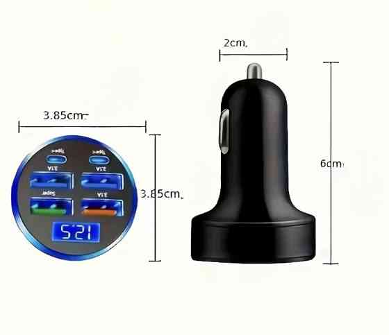 Автомобільний швидкісний зарядний пристрій на 6 портів (2 TYPE-C+4 USB) Смела