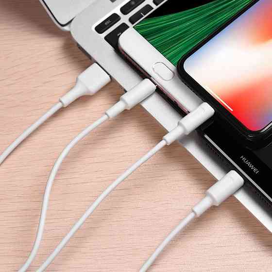 USB Кабель HOCO X25 3in1 USB - Lightning + MicroUSB + Type-C для телефона, ноутбука, пк 1М Белый Каменец-Подольский