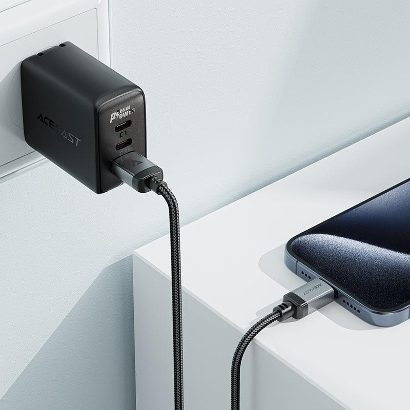 Кабель ACEFAST C20-04 USB-A to USB-C aluminum alloy charging data cable Black Одеса - фото 6