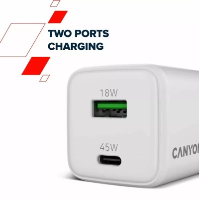 Зарядное устройство Canyon CU45AC GaN 45W 1xPD 1xQC EU White (CNS-CUW45AC) Винница - изображение 8