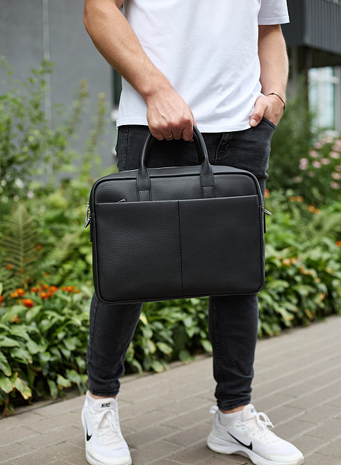 Чорний чоловічий шкіряний портфель на плече Київ - фото 1
