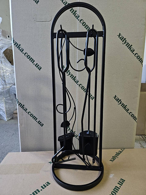 Кований набір для каміну LOFT №4 лофт чорний (К-004) (стійка, совок, щітка, кочерга, щипці) Київ - фото 1