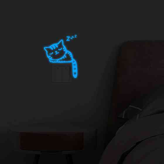 Фосфорна наклейка Кіт спить 12 на 7 см блакитний Київ