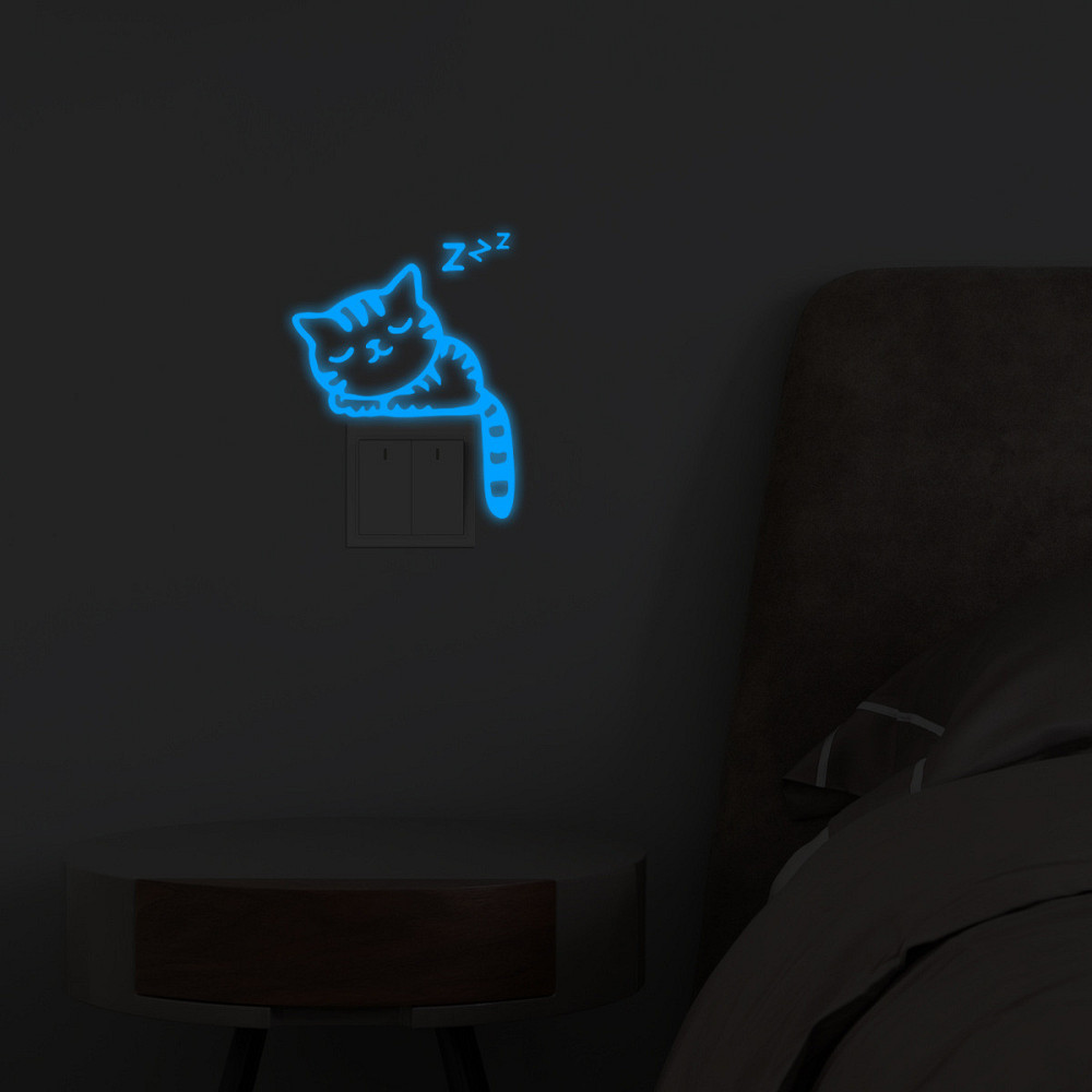 Фосфорна наклейка Кіт спить 12 на 7 см блакитний Київ - фото 2