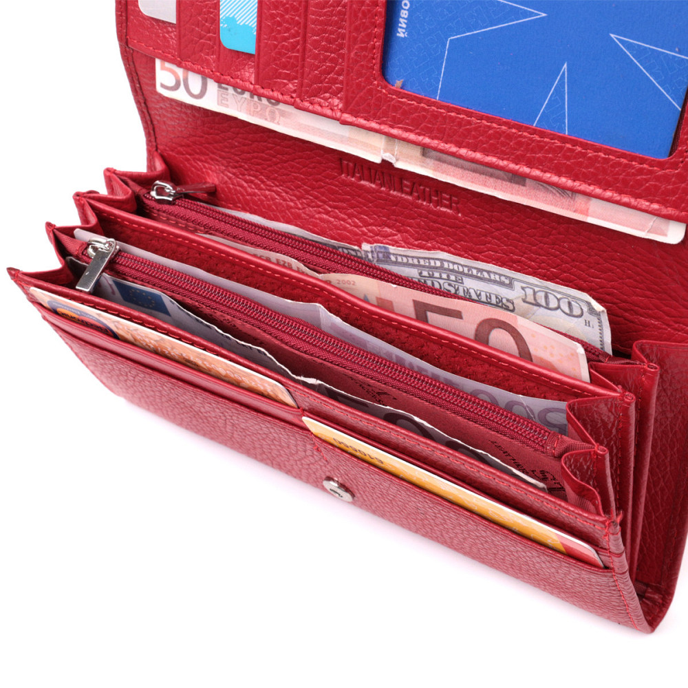 Яскравий жіночий гаманець горизонтального формату з натуральної шкіри Червоний (ST Leather) Київ - фото 10