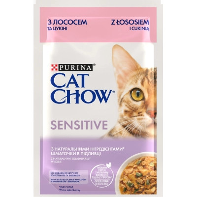 Вологий корм для кішок Purina Cat Chow Sensitive з Лососем та Цукіні в желе 85 г (8445290426574) Вінниця - фото 1
