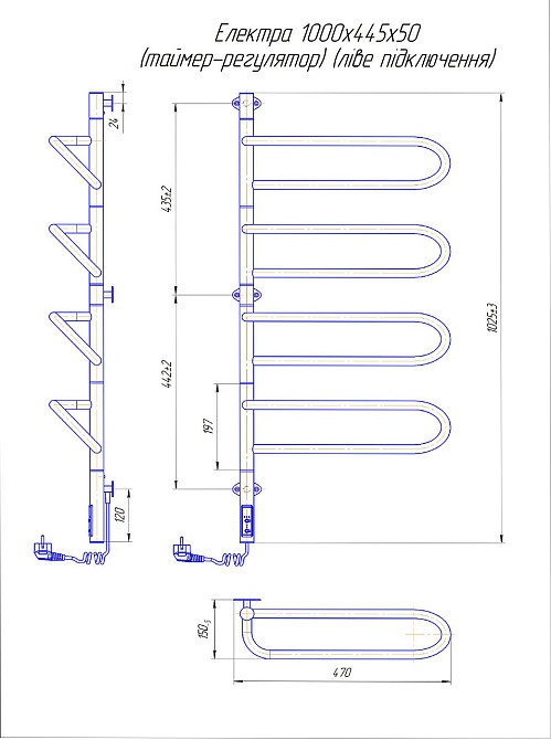 Електрична рушникосушарка Mario Електра -I 1000х445 TR поворотна (ліва) Київ - фото 4