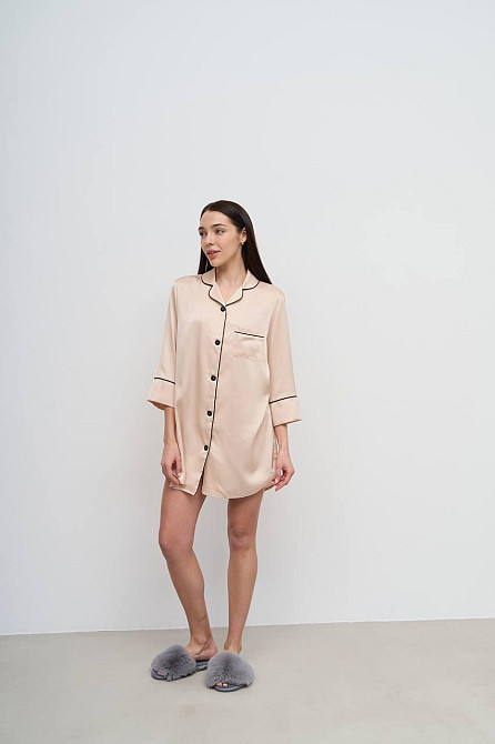 Женская ночная рубашка удлиненная шелковая Молочный M Харьков - изображение 1