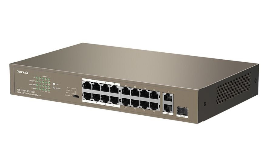 Коммутатор TENDA TEF1118P-16-150W (16xFE PoE, 1xGE/SFP, 135Вт max) Харків - фото 7
