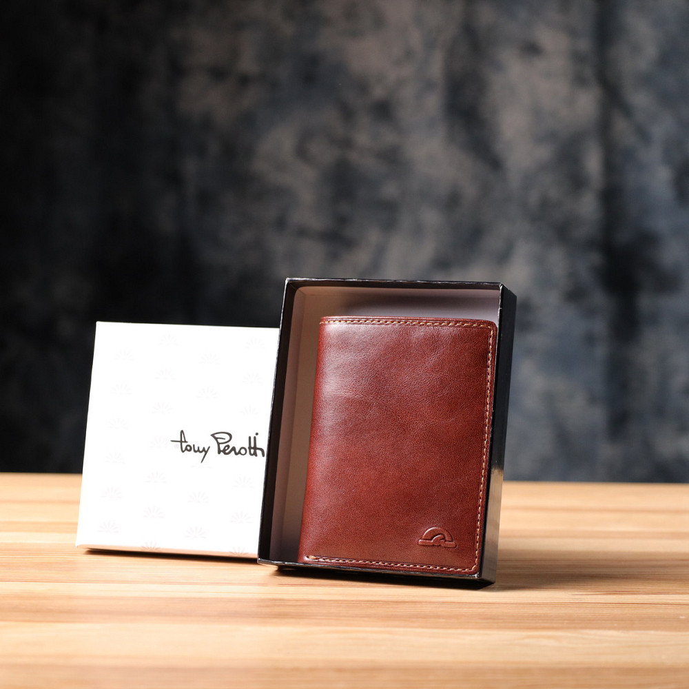 Гаманець для чоловіків з глянсової натуральної шкіри Tony Perotti 20897_1 (3549 moro) Коричневий Київ - фото 10