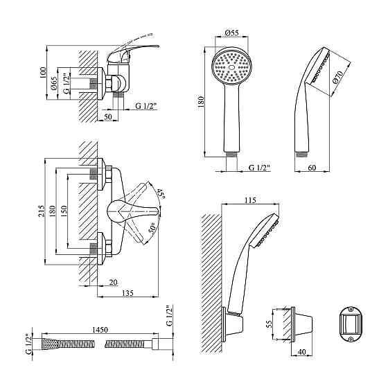 Змішувач для душу Agua Leon - C050 з душовим гарнітуром Київ