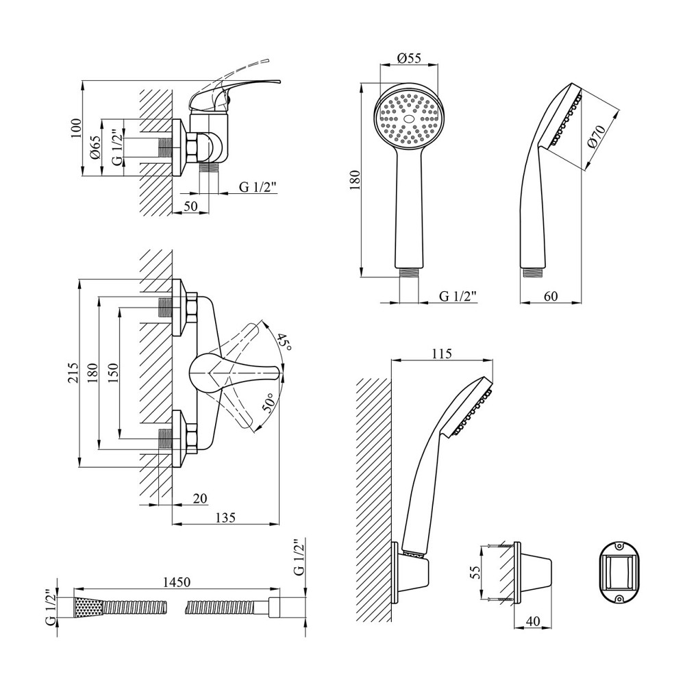 Змішувач для душу Agua Leon - C050 з душовим гарнітуром Київ - фото 2