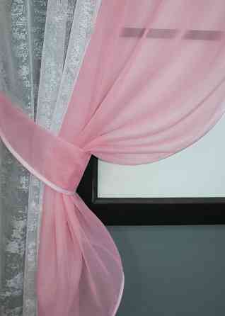 Кухонные шторки VR-Textil № 083к с подвязками белый с розовым 280х170 см (52-0912) Киев