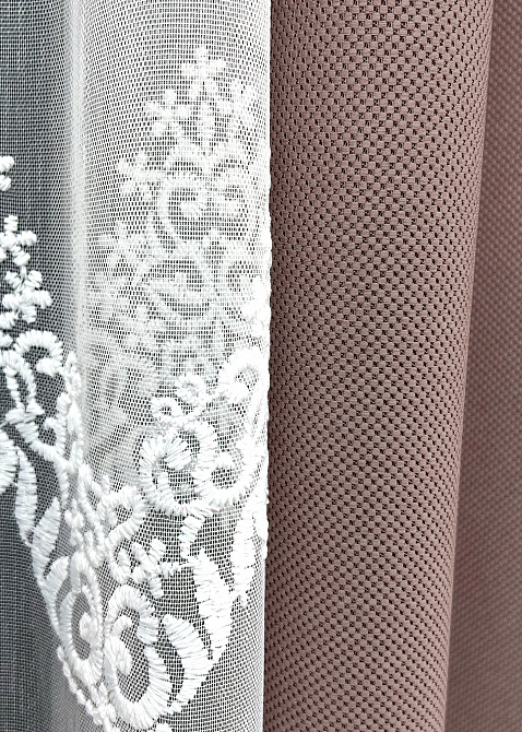 Комплект штор VR-Textil рогожка преміум TERRA LUXE 150х270 2шт і Тюль 400х270 1863ш-1704т Пудровий з білим 71-112/3 Київ - фото 5