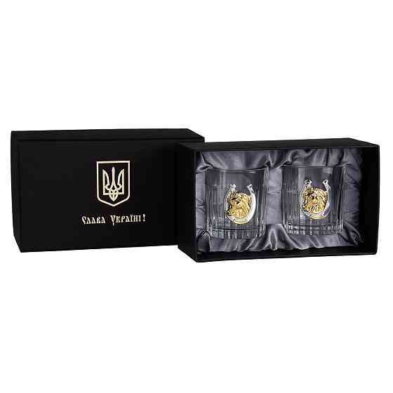 Набор хрустальных бокалов для виски Золотой конь 2026 Boss Crystal (2 бокала 360мл) декорирован серебром и золотом Киев