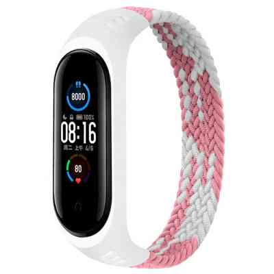 Ремешок для фитнес браслета BeCover Elastic Nylon Style для Xiaomi Mi Smart Band 5/6 (Size S) Pink-White (706142) Винница