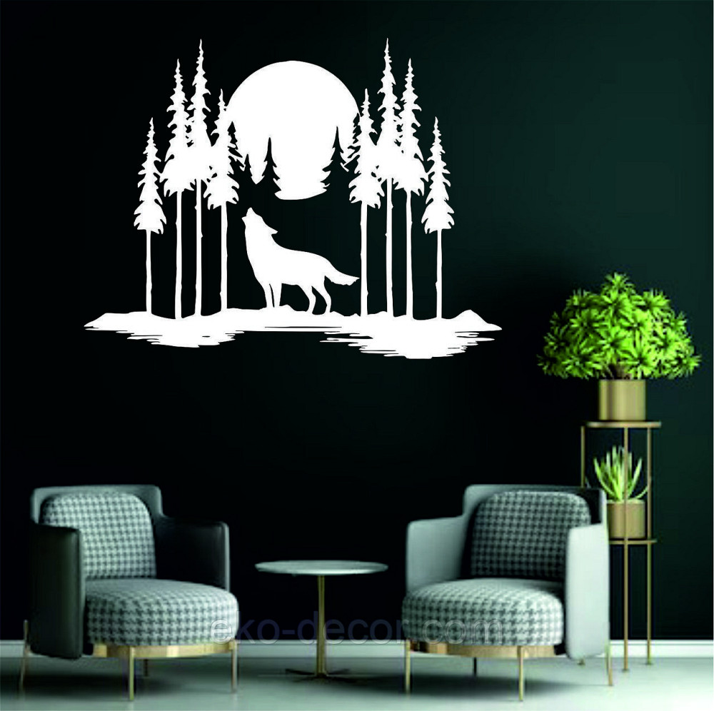 Декоративне настінне Панно «Вовк у лісі», Декор на стіну 70*53 см, Білий Київ - фото 2