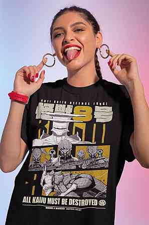 Футболка для хлопчика з аніме принтом Каіджу Но Міна Схіро оверсайз (зріст від 165 до 180) Чорний AnimeJ0479m Дніпро