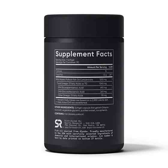 Рыбий жир Sports Research Omega-3 Fish Oil Alaska Pollock 1250mg  90 гел капс Киев