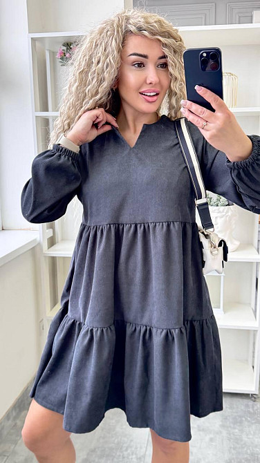 Женское базовое повседневное платье микро вельвет Графит, 42/44 Одесса - изображение 6