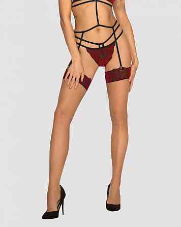 Панчохи під пояс із оксамитовою коронкою Obsessive Sugestina L/XL Natural/red Sex Aura Київ