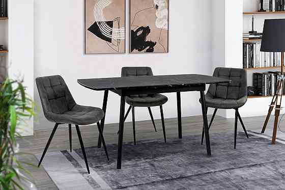 Стіл Соло 110(+35)*70 чорний метал/мрамор чорн Киев