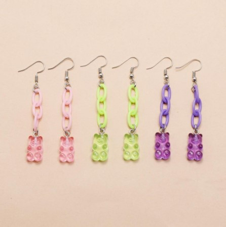 Детские серьги мишки, набор - длина 7см, размер мишки 1,6*1см, смола, пластик Киев - изображение 1