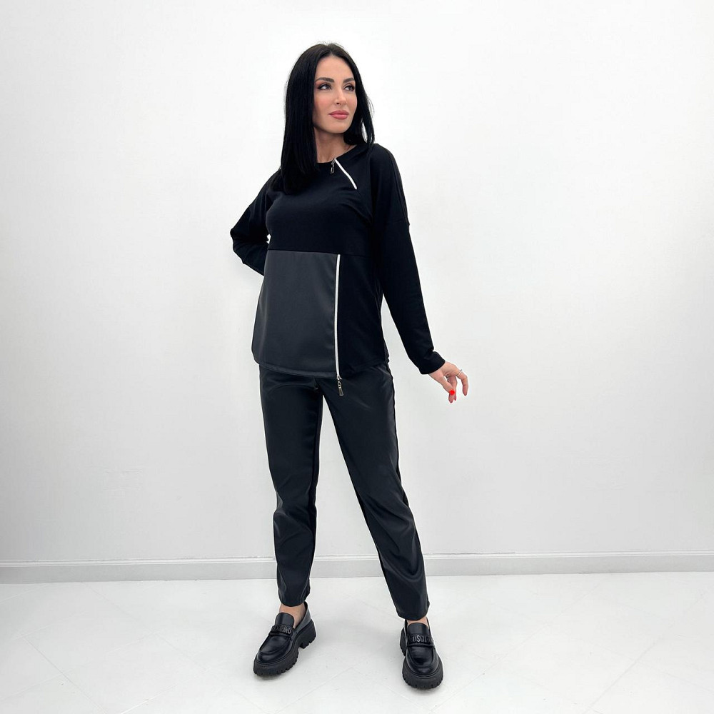 Повсякденний костюм з блискавками "Skylar" оптом | Норма і батал | Розпродаж моделі Чорний, 46-48 Київ - фото 7
