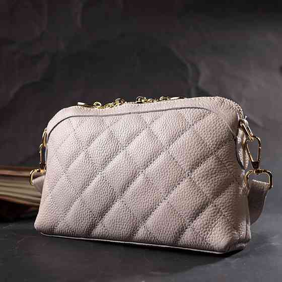 Стильна сумка жіноча через плече з натуральної стьобаної шкіри Vintage 22316 Біла Київ