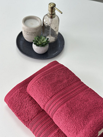Комплект полотенец с бордюром Ideal Textile 2 шт (50х90+70х140 см) 500 г/м2 (56860401) Бордовий Черновцы - изображение 2