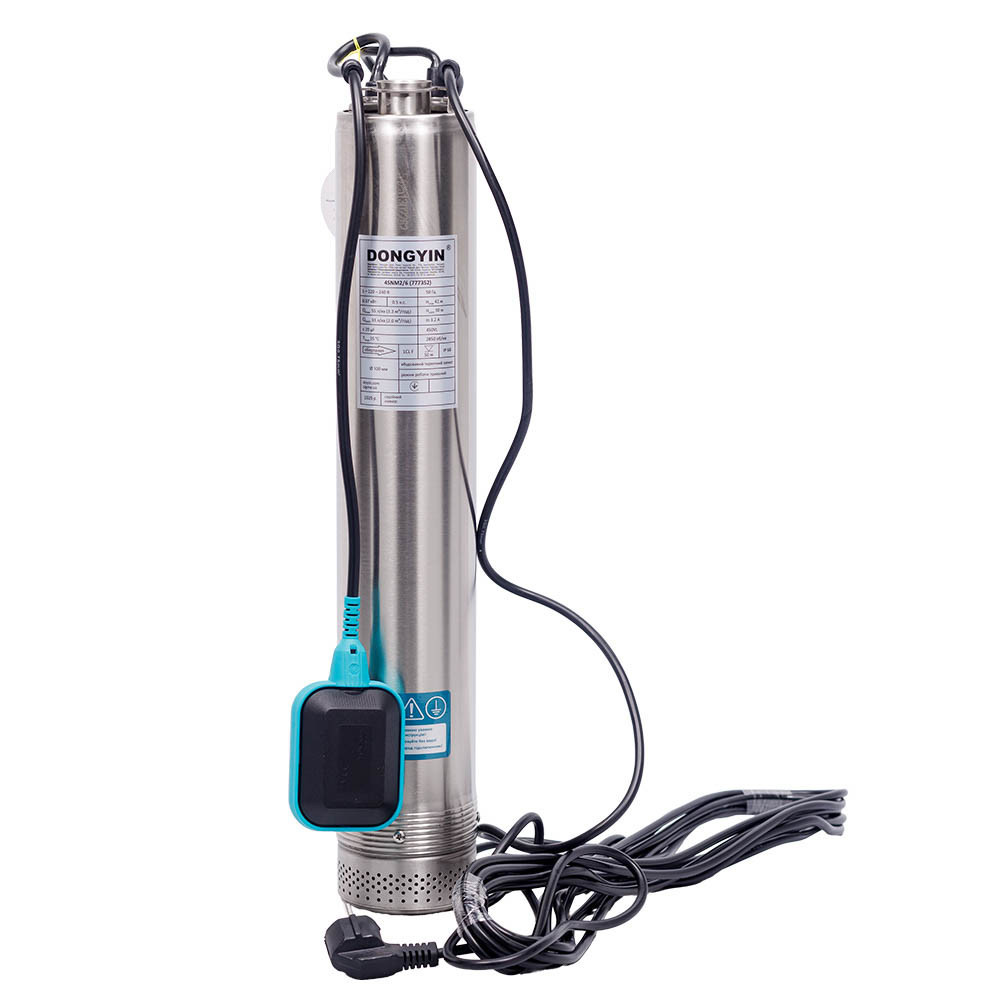 Насос с нижним забором воды 0.37кВт H 42(30)м Q 55(33)л/мин Ø100мм+поплавок DONGYIN 4SNM2/6 (777352) Ровно - изображение 1