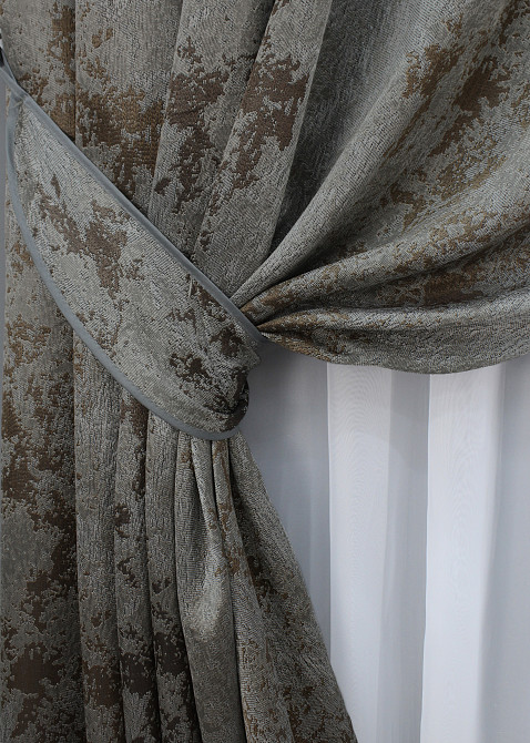 Комплект готовых штор VR-Textil Мрамор Al-7 № 1467ш Серый с коричневым 150х290 см 2 шт (33-0329) Киев - изображение 5