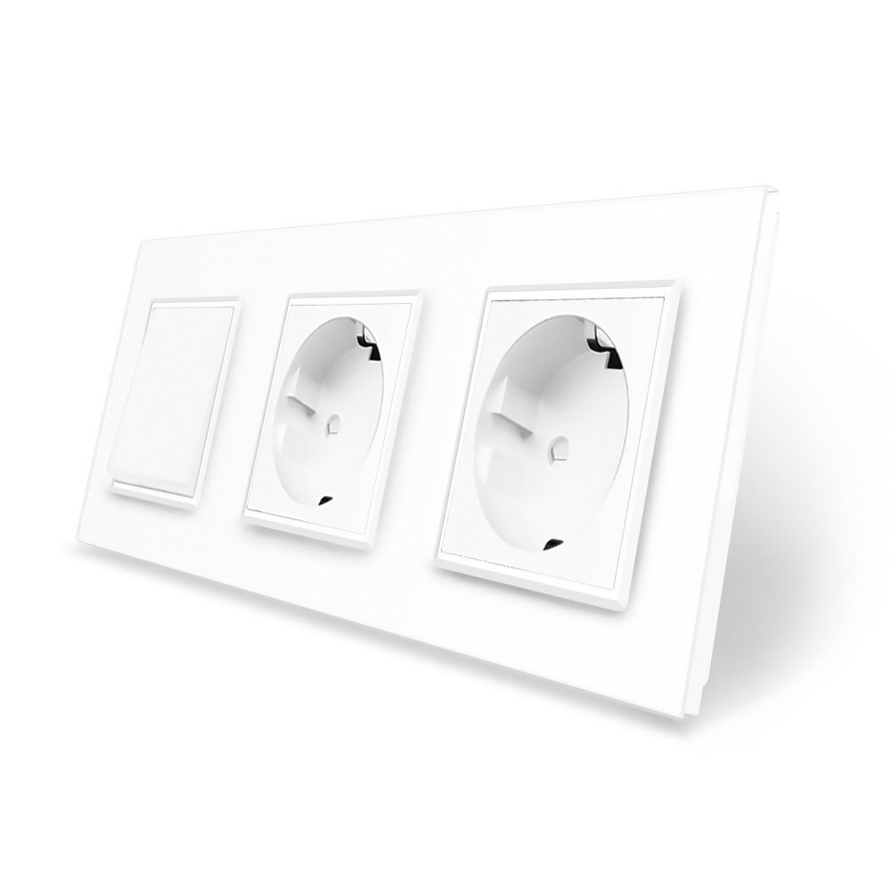 LIVOLO Одноклавішний вимикач з подвійною розеткою Livolo білий скло (VL-C7C2EUK1-11) Коломия - фото 6