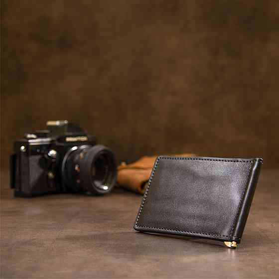 Чоловічий шкіряний затиск для грошей Чорний (GRANDE PELLE) Київ