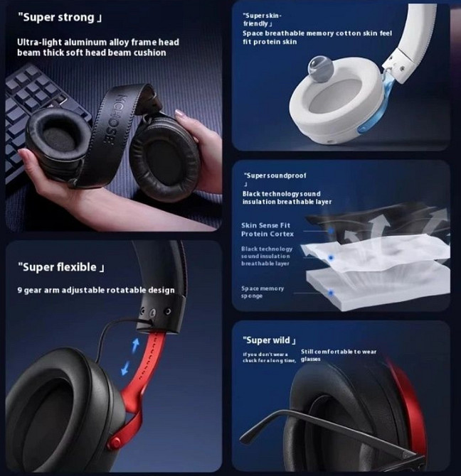 MCHOSE V9 Pro‼️В НАЯВНОСТІ‼️Steel Black беспроводные игровые наушники. Харьков - изображение 4