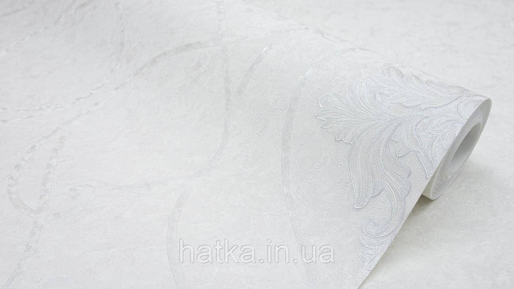 Шпалери метрові вінілові на флізеліні Sintra Classic класика вензеля завитки структурні сріблясті на білому 423202 Київ - фото 1