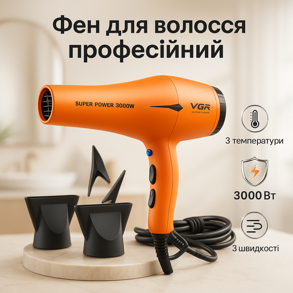 Фен VGR V-406 ORANGE 3000Вт WP-12 Львів - фото 18