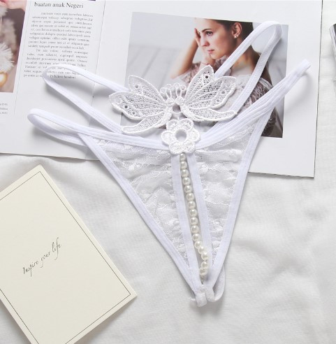 Трусики з бусинками та метеликами білі - розмір універсальний (на резинці), 15% нейлон, 85% поліестер Київ - фото 3