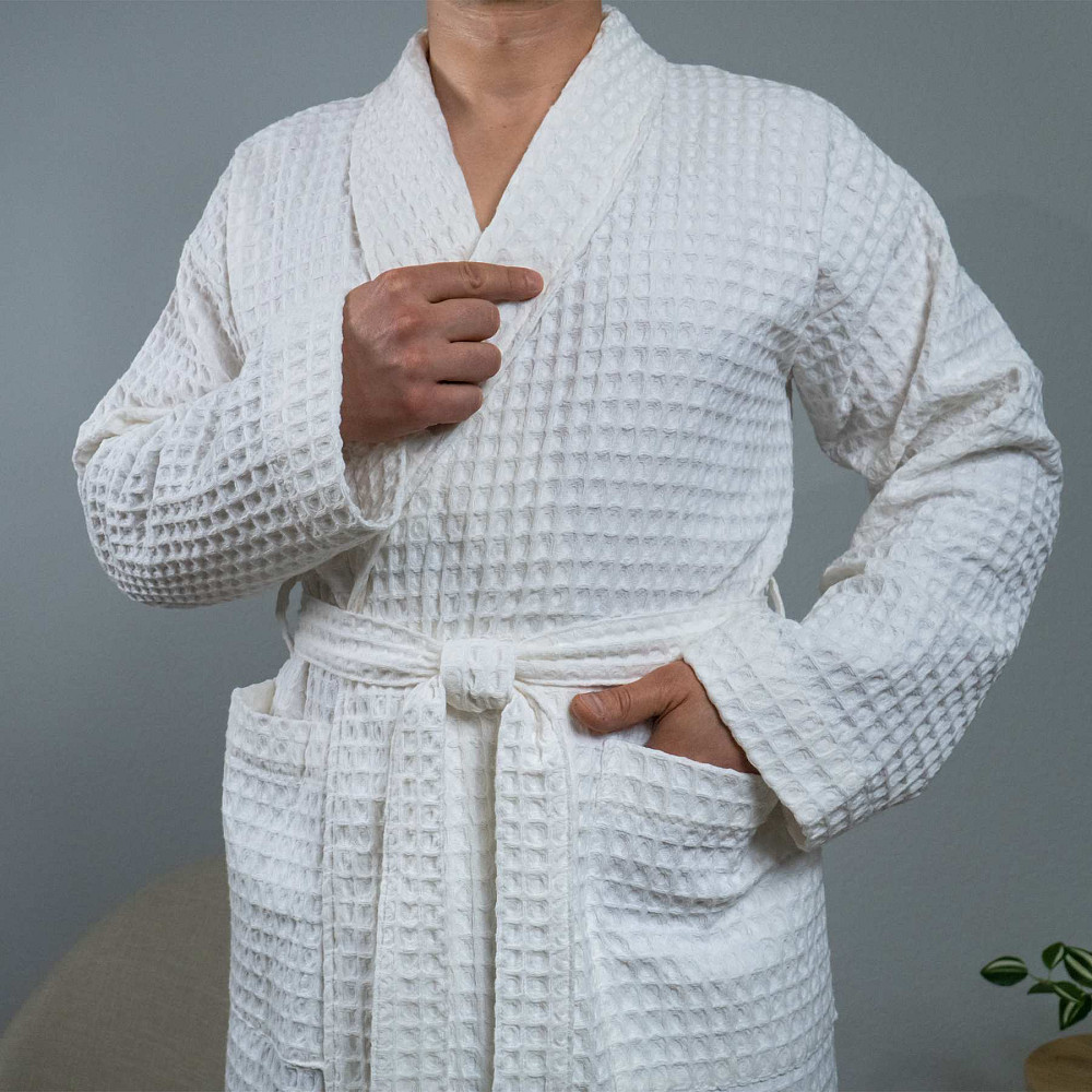 Вафельний халат чоловічий з коміром, довгим рукавом YouStar 100% бавовна 380 г/м2 (Білий) M Суми - фото 6