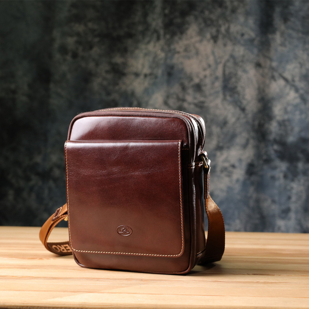 Мужская сумка с карманами из гладкой натуральной кожи Tony Perotti 20856_1 (9148-17 moro) Коричневый Киев - изображение 3