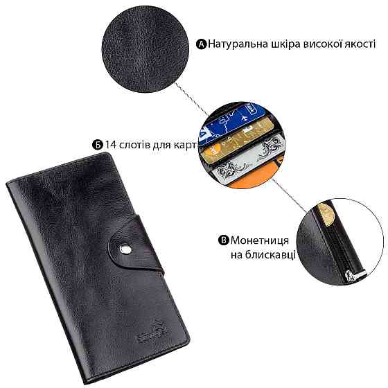 Бумажник мужской вертикальный из кожи алькор на кнопках Черный (SHVIGEL) Киев