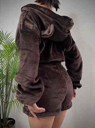 Жіноча тепла повсякденна махрова піжама щільна двостороння махра Шоколад Одеса