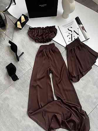 Женская пижама тройка: топ шорты и брюки из шелка армани Шоколад, 44/46 Одесса