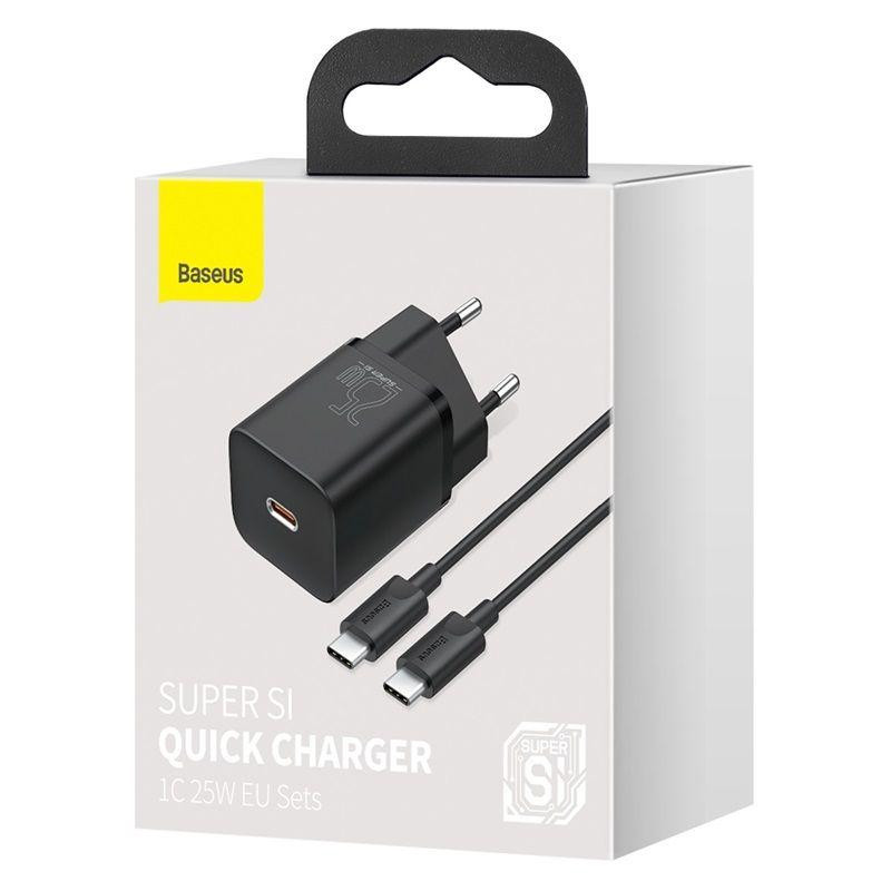 Мережевий зарядний пристрій Baseus Super Si Quick Charger 1C 25W EU Sets, колір чорний (With Mini, колір білий Cable Type-C - Одеса - фото 2