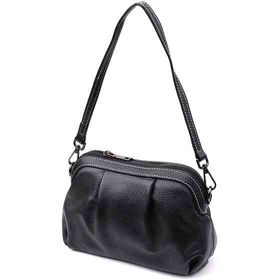 Жіноча сумка з м'якої натуральної шкіри з акцентом на драпірування Vintage 22896 Чорний Київ