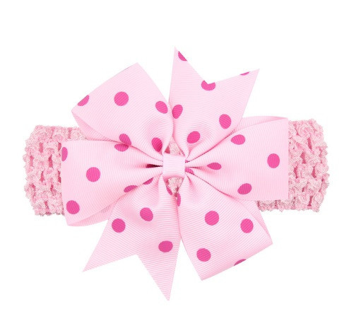 Детская светло-розовая повязка с бантом в горох для детей - размер универсальный (на резинке), бант 11см Киев - изображение 1
