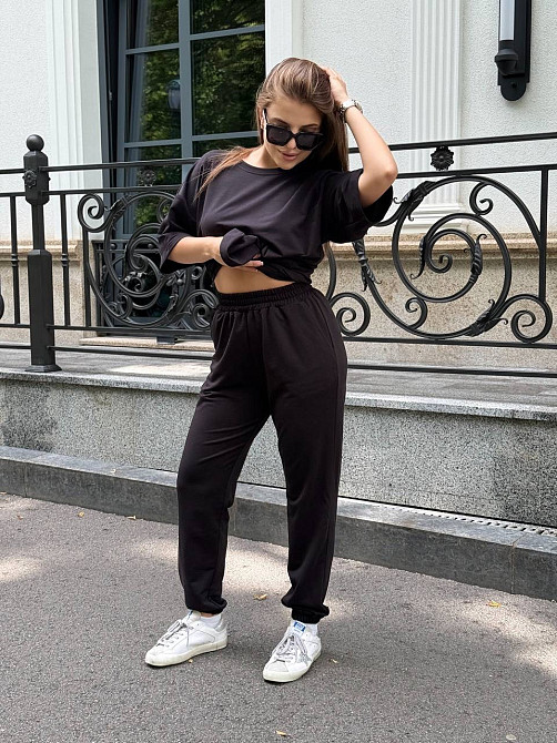 Женский костюм двунитка футболка и штаны прогулочный Черный XL-XXL Харьков - изображение 16